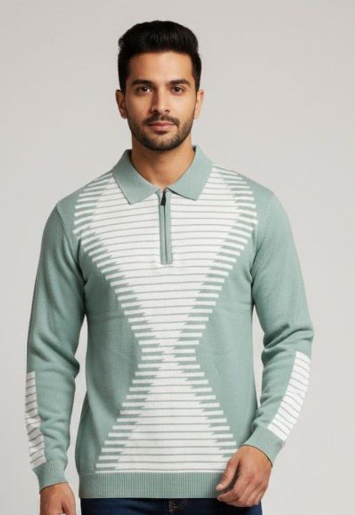 Zebra Green & White Full Hands Knitted T-Shirt